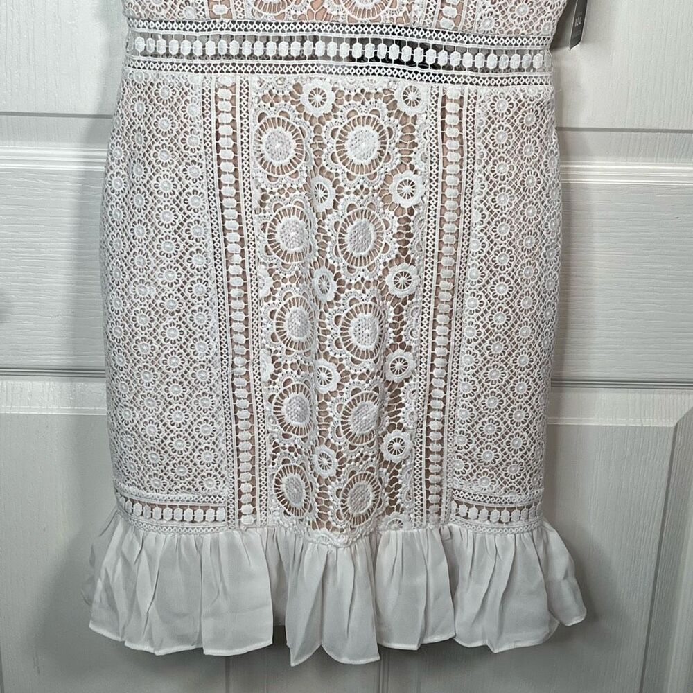 Lov Posh Sz M White Lace Mini Dress Ruffle Trim - Picture 3 of 14
